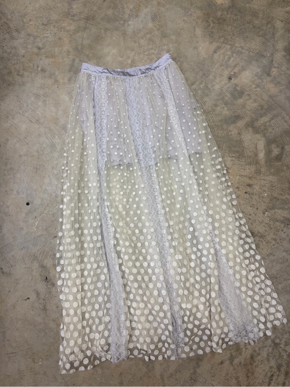 Free People Sheer White Polka Dot Lace Maxi Skirt